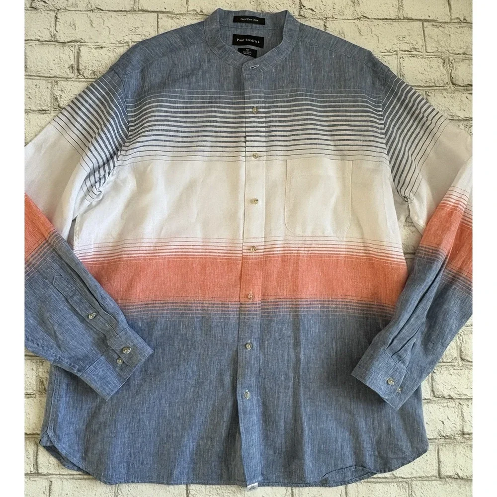 Paul Fredrick Linen Blend Horizontal Stripe Casual Shirt‎ XLT